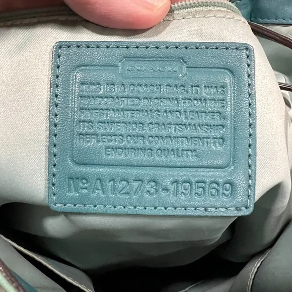 Coach Aubrey Aqua Marine-2 Tone Patent Leather Tote W/Shoulder Strap & Handles - Picture 11 of 16